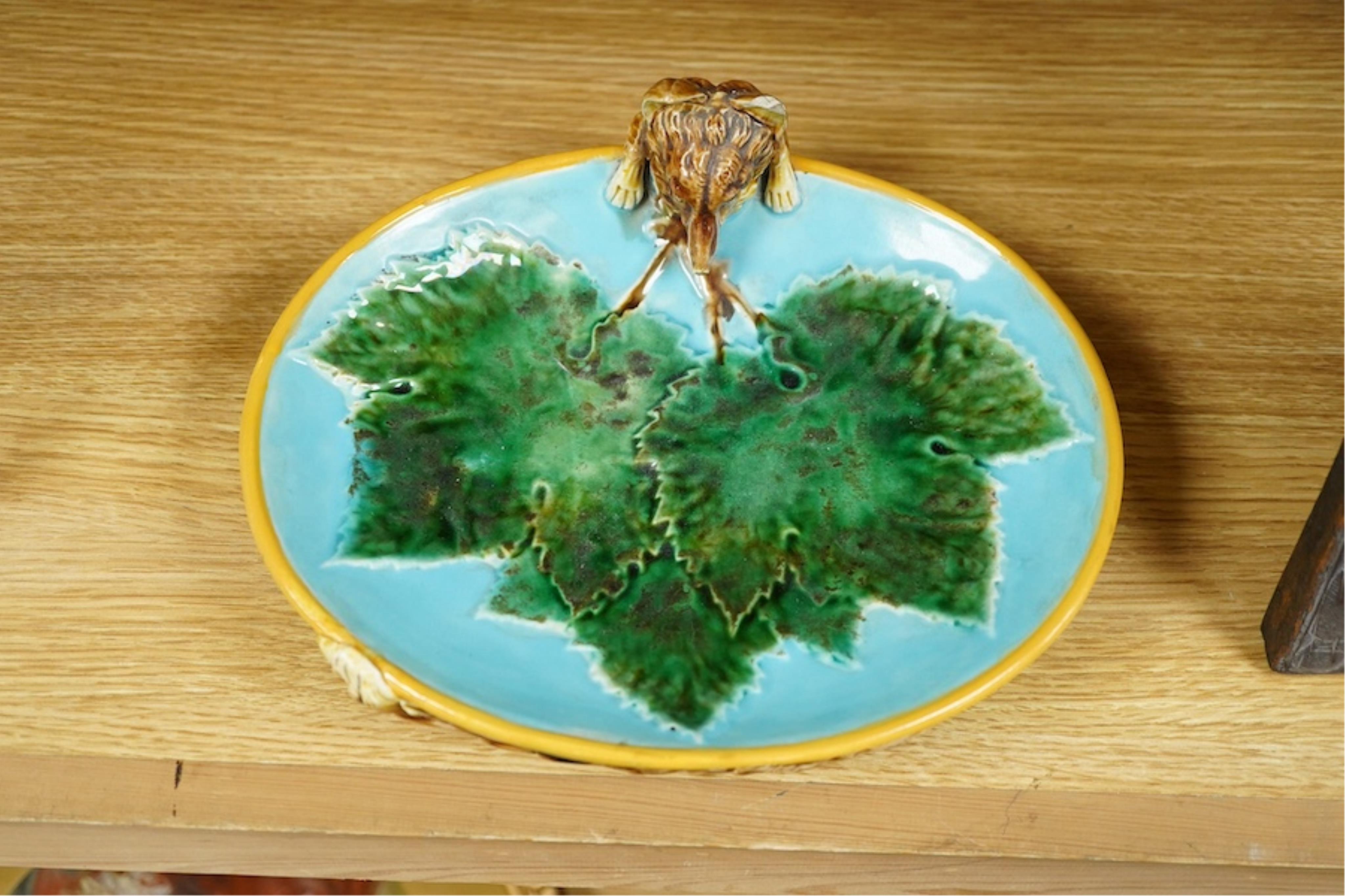 George Jones, a Victorian majolica ‘fox’ dish, 25cm wide. Condition - fair to good